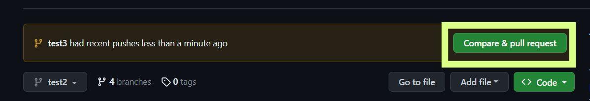 To create a pull request click on compare and pull request